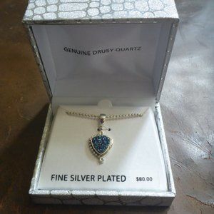 Women's Silver Plated Necklace w/ Drusy Quartz Pendant